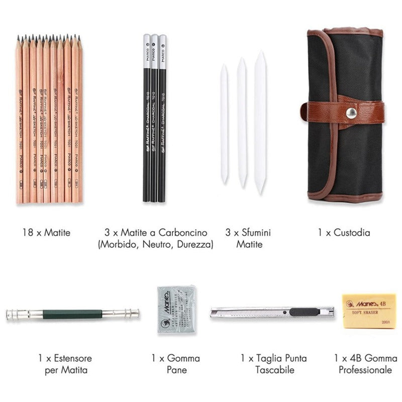 29Pcs Sketch Pencil Set Professional Drawing Pencils Bags Portable Outdoor Travel Ketching Painter School Students Art Supplies