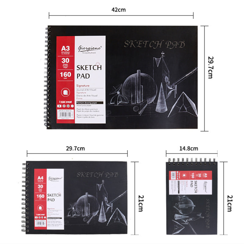 30 Sheet A3/A4/A5 Sketch Pad Hardcover Watercolor Sketchbook Paper for Drawing Painting Color Pencil Book School Art Supplies