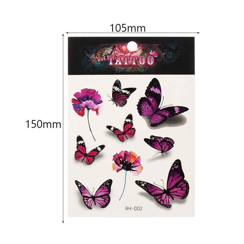 12 Sheet 3D Colorful Butterfly Temporary Tattoos Stickers Hand Neck Wrist Body Art Kids Girls Women Waterproof Fake Tattoos