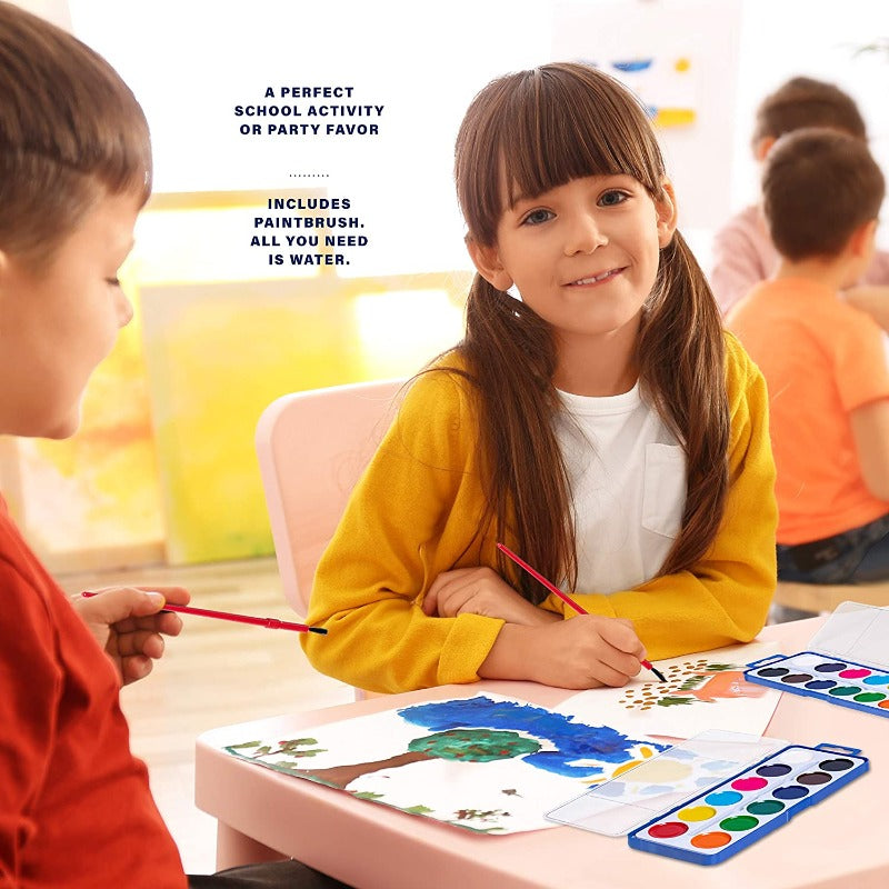 12 Colors Watercolor Paint Set Washable Watercolor Paint Set with Paint Brushes For Kids and Adults Drawing Coloring Painting, Washable Paint for Classroom, Parties, Kindergarten and Art Activities