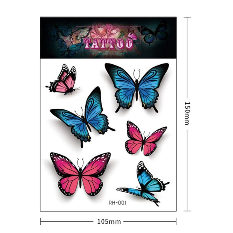 12 Sheet 3D Colorful Butterfly Temporary Tattoos Stickers Hand Neck Wrist Body Art Kids Girls Women Waterproof Fake Tattoos