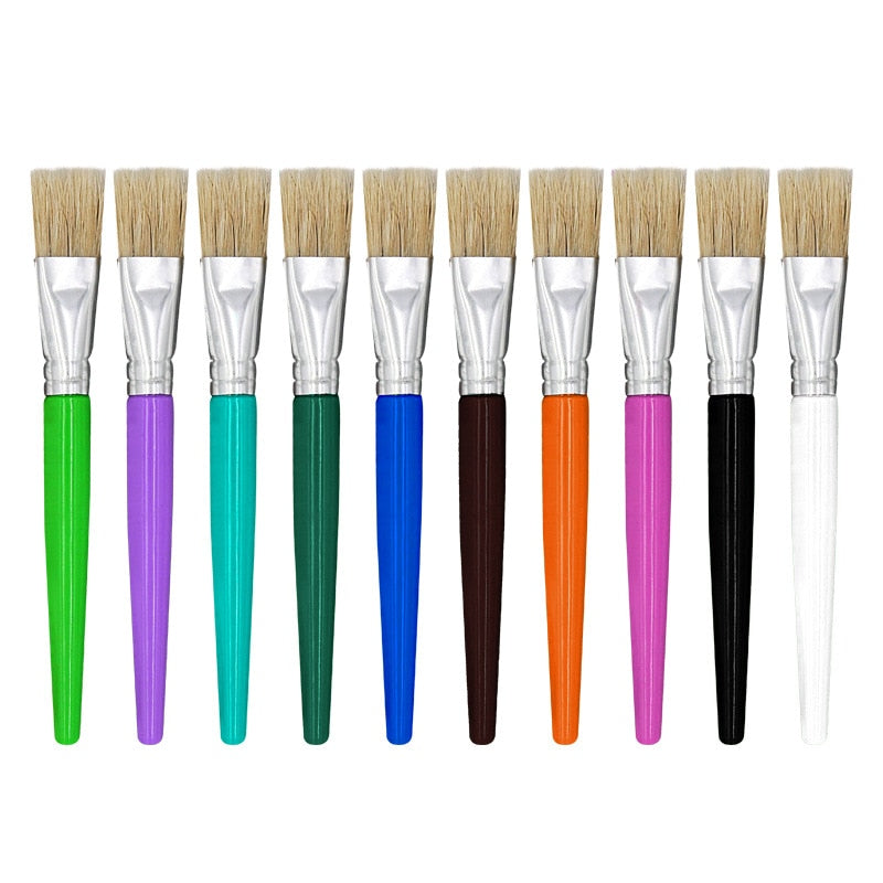 10/20Pcs Oil Watercolor Paint Brush Round Flat Bristle Children Kids Paint Brush Candy Color Plastic Handle Bristle Brushes DIY Painting Art Supply