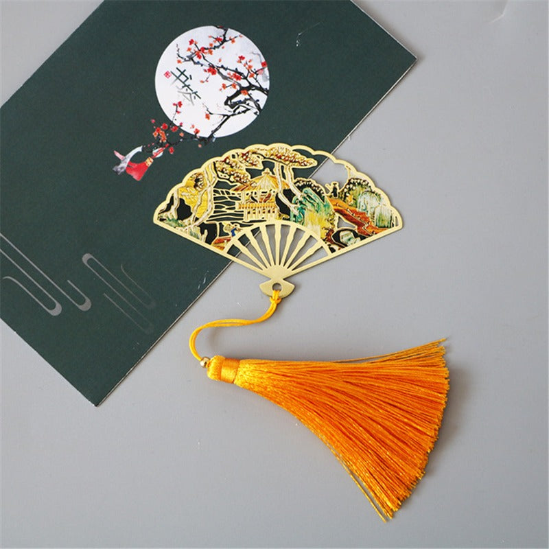 Metal Bookmark Chinese Style Folding Fan Paper Reading Bookmarks Creative Book Page Marker Stationery Supplies Color Bookmarks