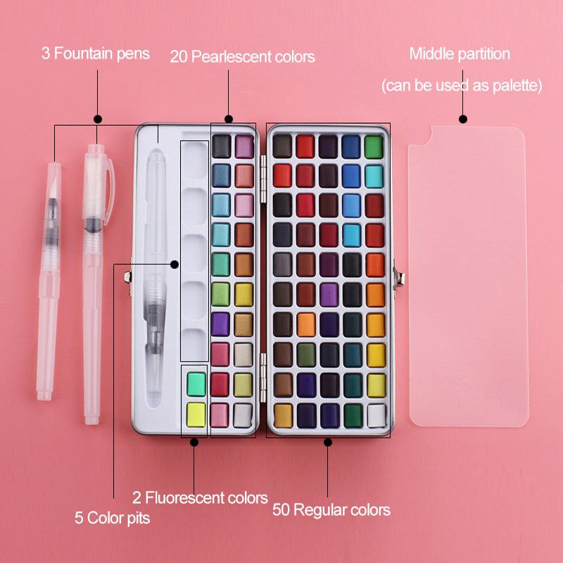 Professional Watercolor Paint Set 72 Colors Solid Watercolor Set Basic Neon Glitter Watercolor Paint for Drawing Art Paint Supplies Art Supplies