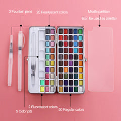 Professional Watercolor Paint Set 72 Colors Solid Watercolor Set Basic Neon Glitter Watercolor Paint for Drawing Art Paint Supplies Art Supplies