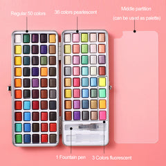 90 Colors Solid Watercolor Piant Set Basic Neon Glitter Watercolor Paint