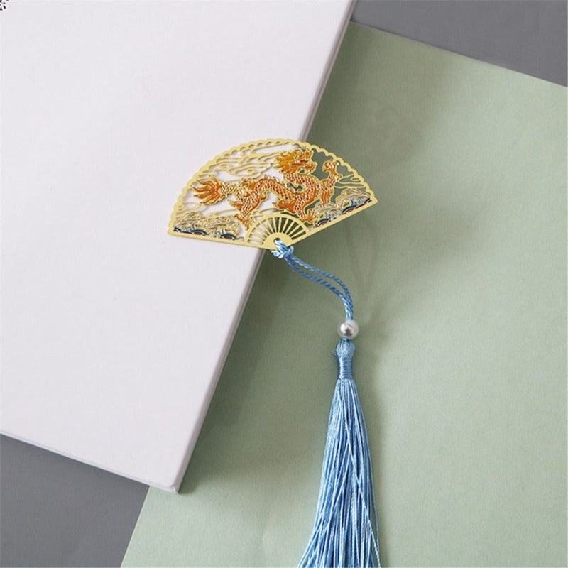 Metal Bookmark Chinese Style Folding Fan Paper Reading Bookmarks Creative Book Page Marker Stationery Supplies Color Bookmarks