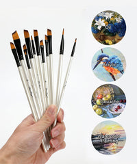12 Pcs Angular Flat Paint Brush Set