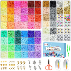 10000 Pcs Clay Beads Bracelet Making Kit 60 Colors 3 Boxes Flat Polymer Beads Set With Pendant Charms Crafts Gifts