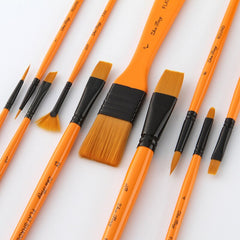 10 Pcs Set Nylon Wool Oil Watercolor Acrylic Painting Brushes With Bag