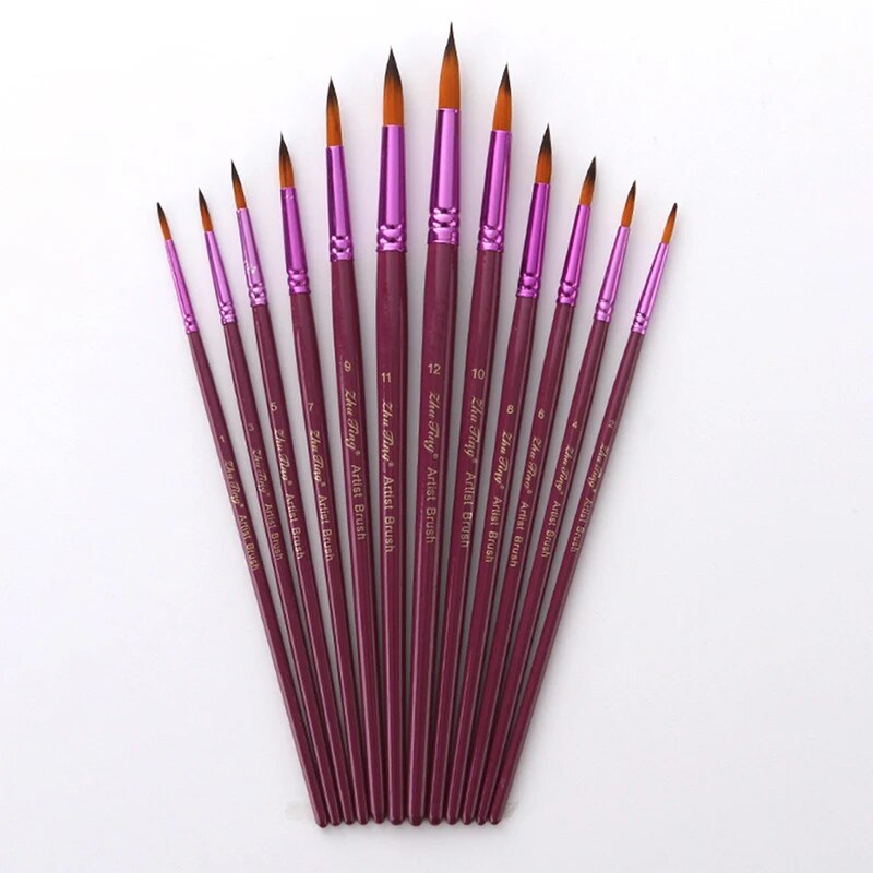 12PCS/Set Fine Nylon Hair Paint Brush Set