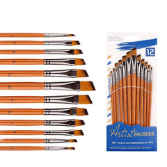 12 Pcs Set Nylon Hair Paint Brush Set Orange Short Wooden Rod
