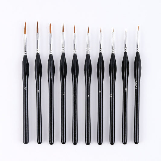 10 Pcs Set Extra Fine Tip Paint Brush Set Miniature Detail Paint Brush With Wood Handle