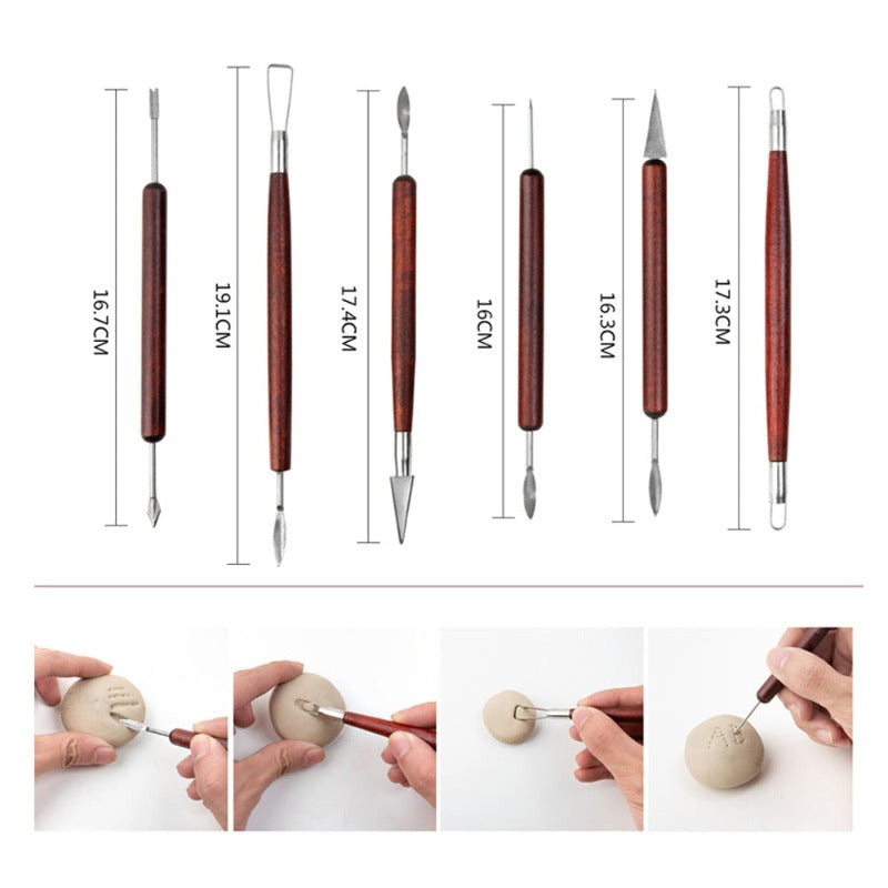 17pcs Pottery Polymer Clay Sculpting Tools Kits With Wooden Handle Double-Ended Carving
