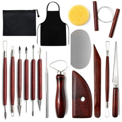 17pcs Pottery Polymer Clay Sculpting Tools Kits With Wooden Handle Double-Ended Carving