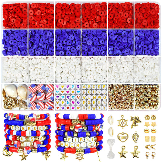 4th of July Red White and Blue Clay Beads Bracelet Making Kit with USA Letter Beads Patriotic Beads