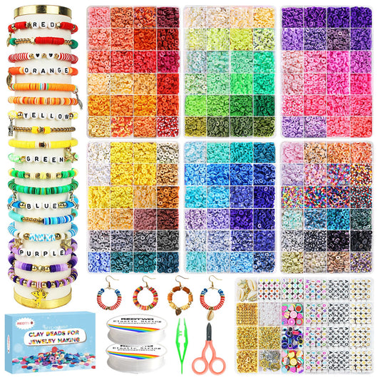 23200 Pcs Clay Beads Bracelet Making Kit 144 Colors 7 Boxes Flat Polymer Beads Set With Pendant Charms Crafts Gifts