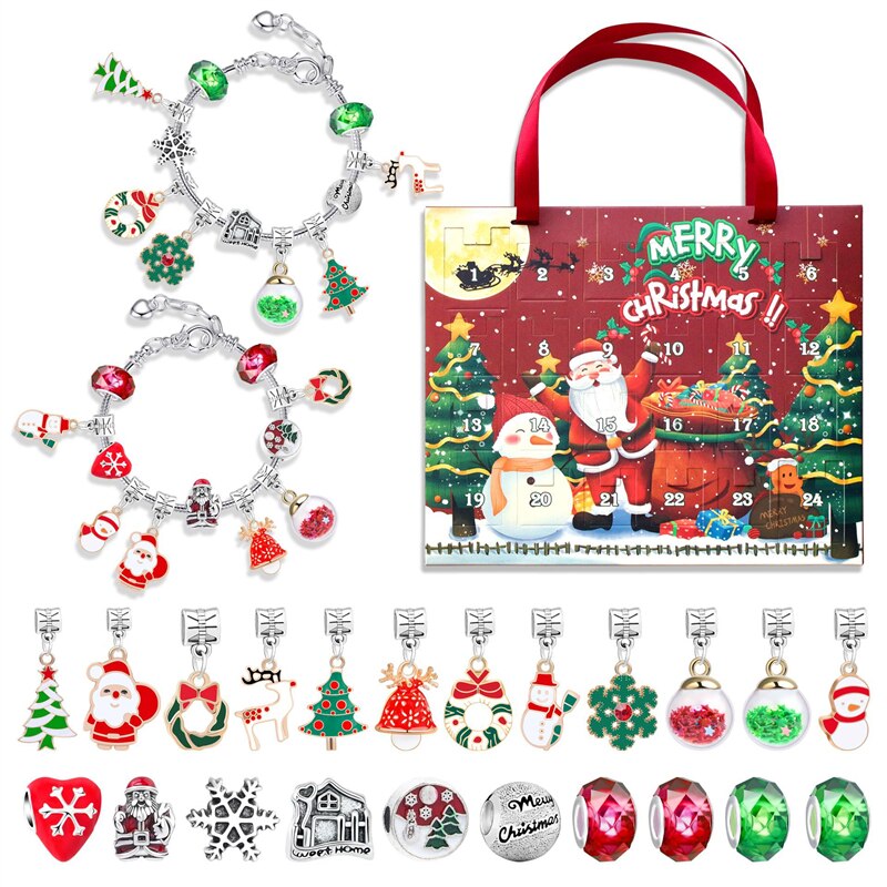 24 Days Countdown Calendar DIY Bracelets Set Christmas Advent Gift Paper Box Set