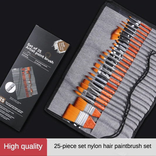 25 pcs Nylon Hair Paint Brush Set Multifunction Head Gouache Watercolor Oil Art Brush
