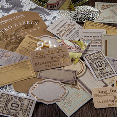 30 Retro Textured Paper Label Stickers with Gold Foil