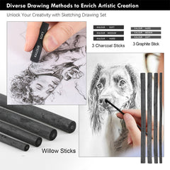 39 pcs Graphite Sketch Pencil Set Sketching and Drawing Pencil Set in Paper Box
