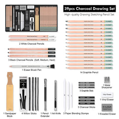 39 pcs Graphite Sketch Pencil Set Sketching and Drawing Pencil Set in Paper Box