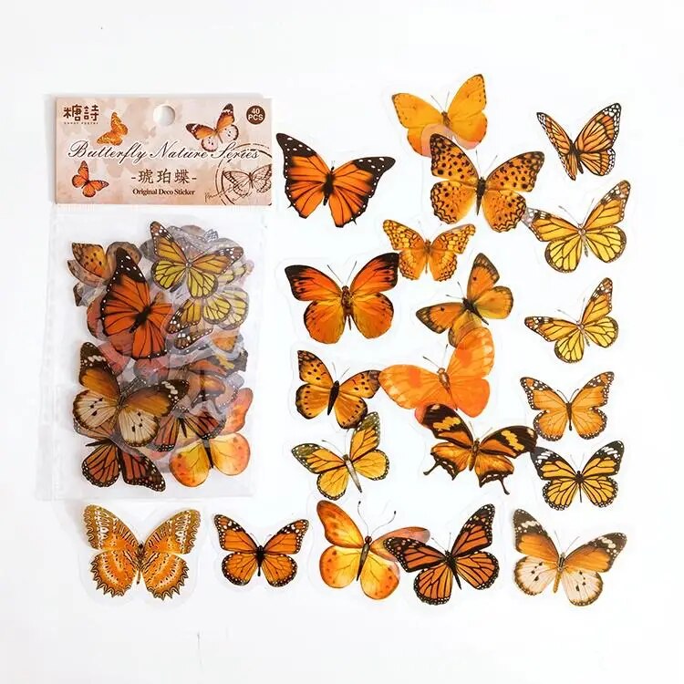 40 Pcs Vintage Butterfly Stickers Set Scrapbook Decoration For Album Journals Planner