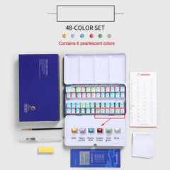 24/36/48 Portable Solid Watercolor Paint Set With Metal Case