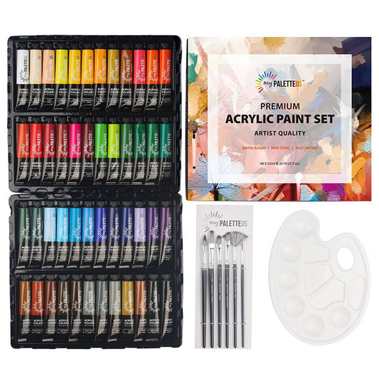 Acrylic Pigment Set 48 Tubes 22ml with Extra Air Brushes