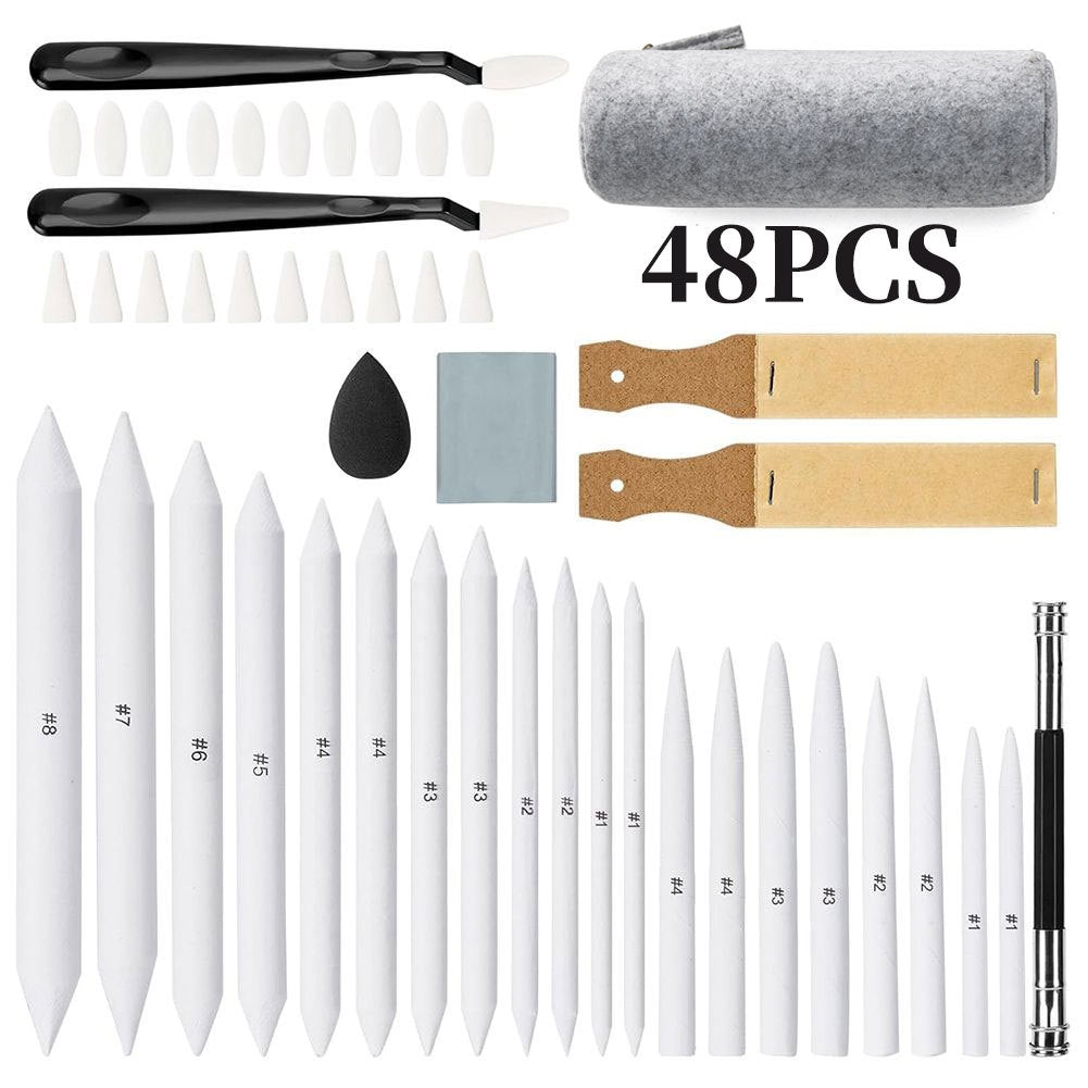 48 Pcs Professional Sketching Set Sketch Drawing Tools With Blending Stumps &amp; Kneaded Eraser