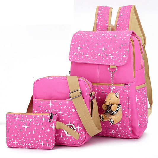 4 Set Canvas Backpacks Children Schoolbag Printing School Bags