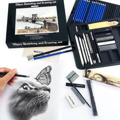 50pcs Sketching Pencils Set Professional Drawing Wood Pencil Kit