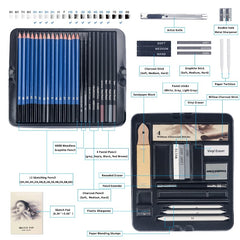 50pcs Sketching Pencils Set Professional Drawing Wood Pencil Kit