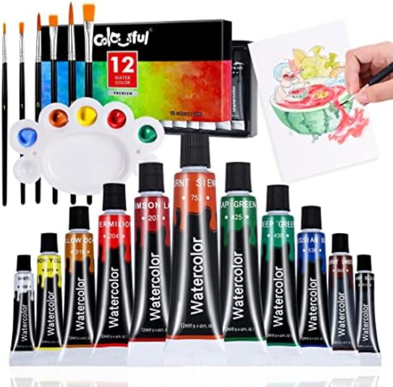 Portable And Washable Watercolor Paint Set With Water Color Paints And Brushes
