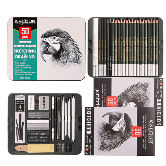 52pcs Graphite Charcoal Drawing Pencil Set With Iron Box Professional Sketch Wood Pencil Tool Kit