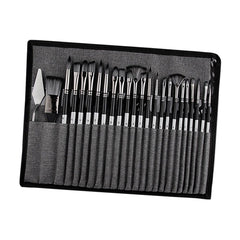 25Pcs Wooden Handle Nylon Bristle Artist Painting Brush Set with Canvas Bag