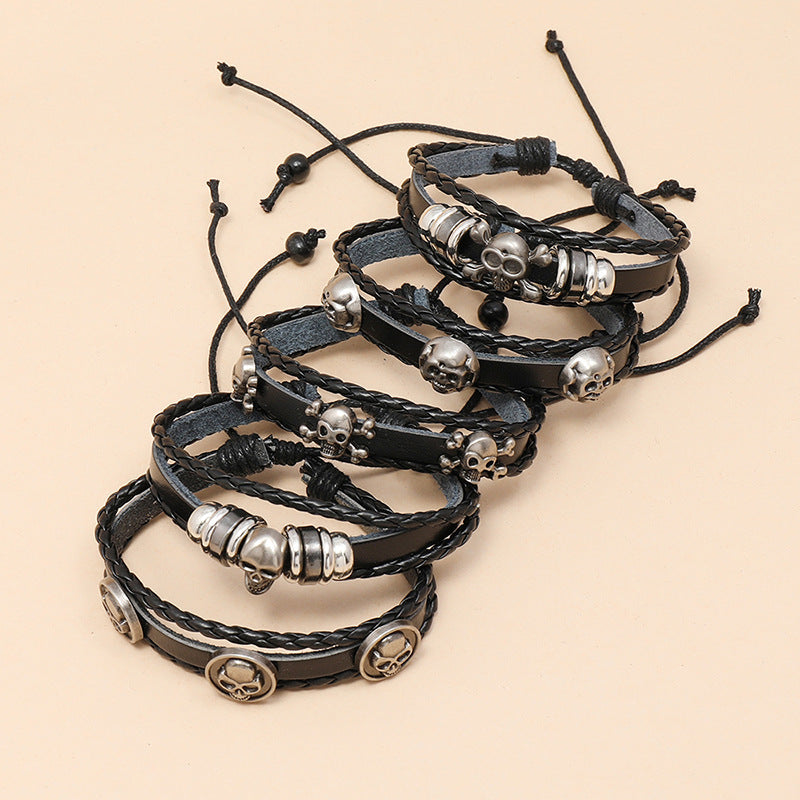 5Pcs/ Set Fashion Viking Braided Wrap Leather Bracelet