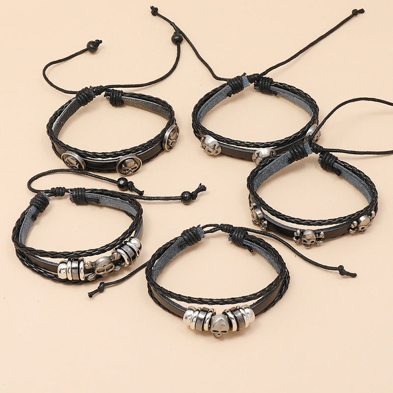 5Pcs/ Set Fashion Viking Braided Wrap Leather Bracelet