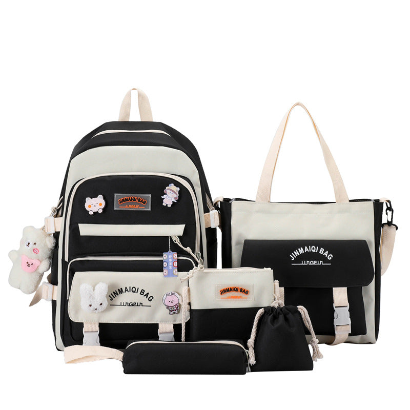 5Pcs Girls Backpack Set Nylon Waterproof Large Capacity Student School Bag