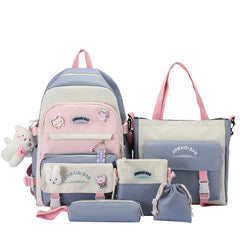 5Pcs Girls Backpack Set Nylon Waterproof Large Capacity Student School Bag