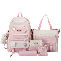 5Pcs Girls Backpack Set Nylon Waterproof Large Capacity Student School Bag
