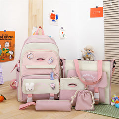 5Pcs Girls Backpack Set Nylon Waterproof Large Capacity Student School Bag