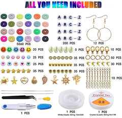 6000pcs Clay Beads Bracelet Kit Include Pendant Charms Elastic String Necklace