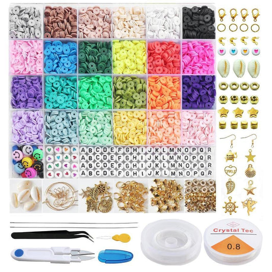 6000pcs Clay Beads Bracelet Kit Include Pendant Charms Elastic String Necklace