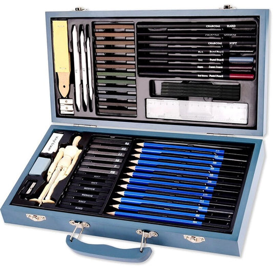 60Pcs/Set Professional Sketch Pencil With Charcoal Brush With Wooden Box