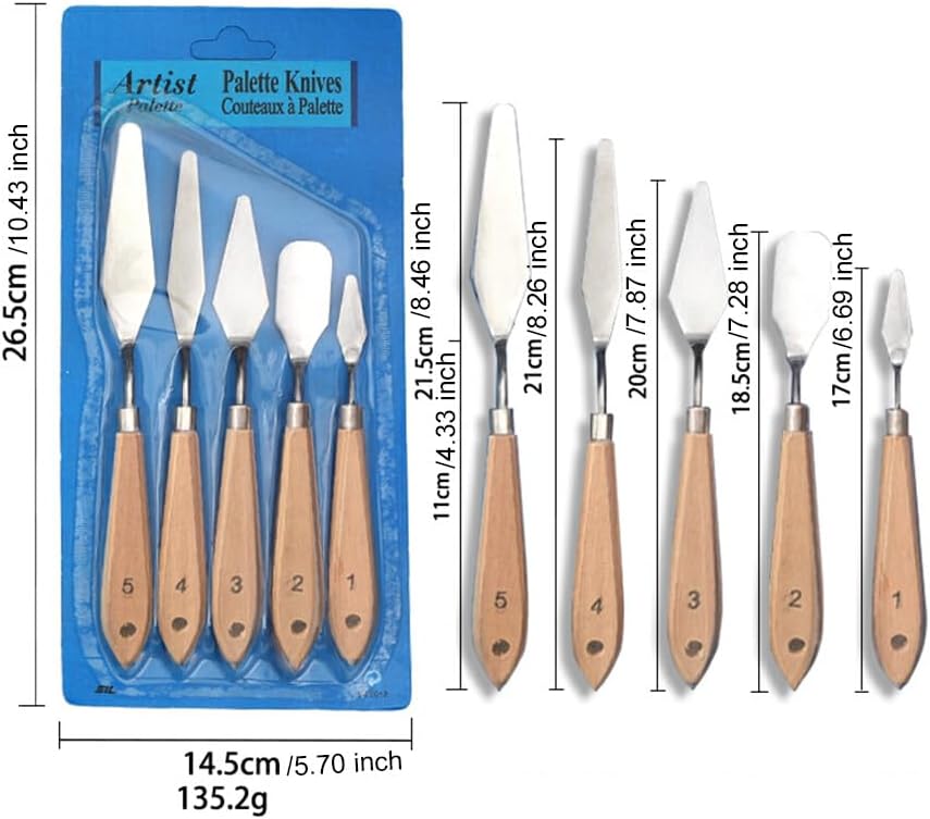 5Pcs Set Stainless Steel Palette Knife Wooden Flat Tip Scraper