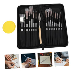 19 pcs Wooden Nylon Hair Multihead Watercolor Pens Set With Oil Painting Knife