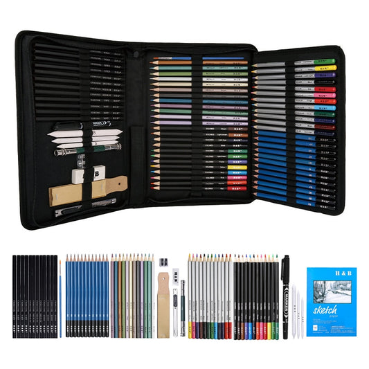 71 pcs Set Drawing Sketch Pencils Charcoal Graphite Watercolor Metallic Colored Pencil