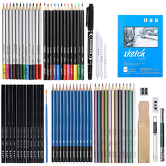 71 pcs Set Drawing Sketch Pencils Charcoal Graphite Watercolor Metallic Colored Pencil