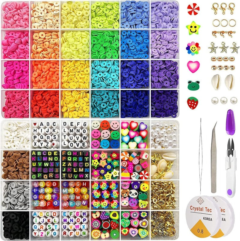 7200 Clay Beads Bracelet Making Kit Polymer Beads with Charms Gifts - honeylives